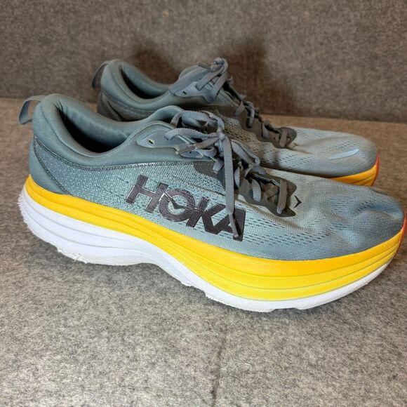 Hoka Bondi 8 Shoes Mens 13 Medium D Blue Yellow Sneakers 1123202 GBMS Cushion - Picture 2 of 8
